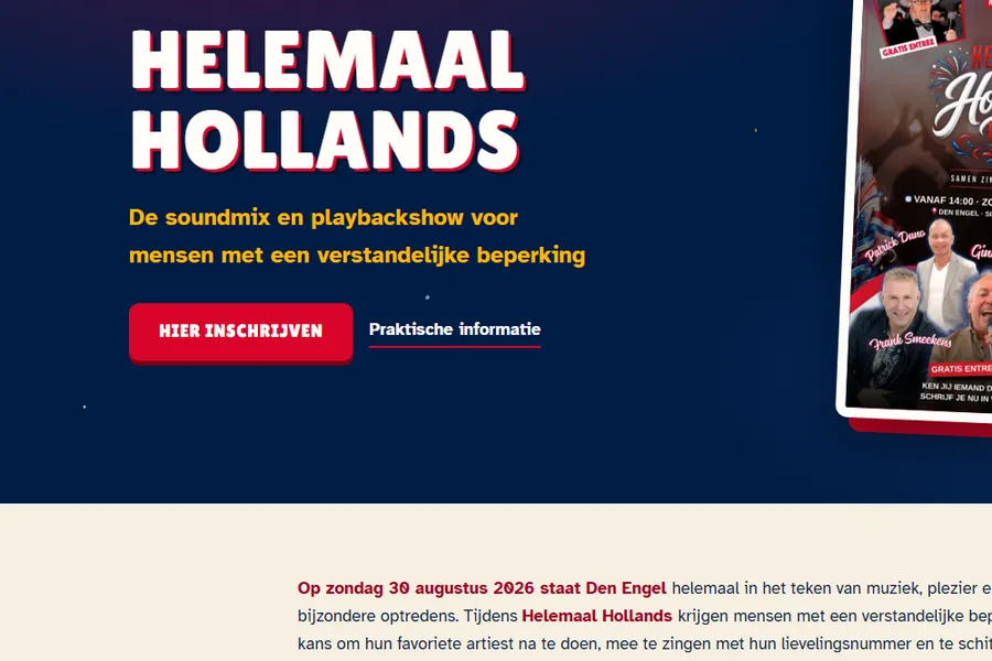 De opening van de site met de rode knop om in te schrijven