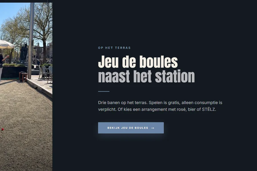 Het blok over jeu de boules, met een foto van de baan