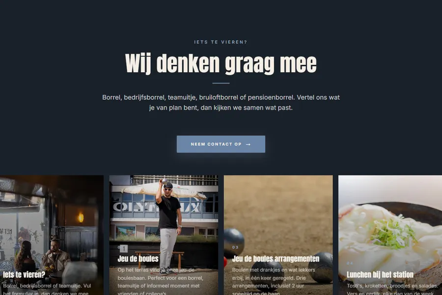 Het blok voor wie iets te vieren heeft, met vier mogelijkheden en een knop om contact op te nemen